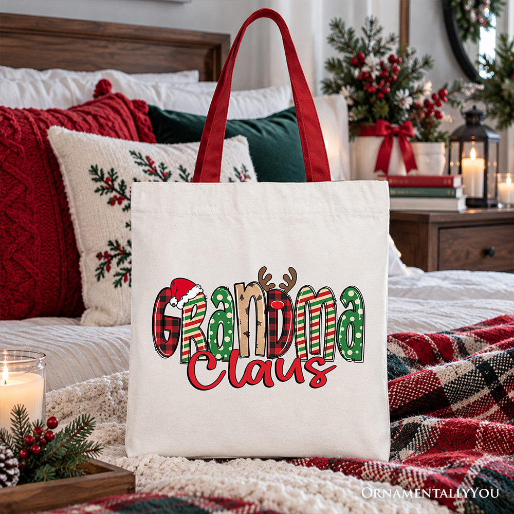 Grandma Claus Retro Christmas Tote Bag, Matching Family Holiday Gift Shopper