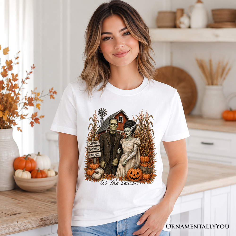 Frankenstein Couple Pumpkin Patch T-Shirt, Vintage Halloween Fall Festival Tee