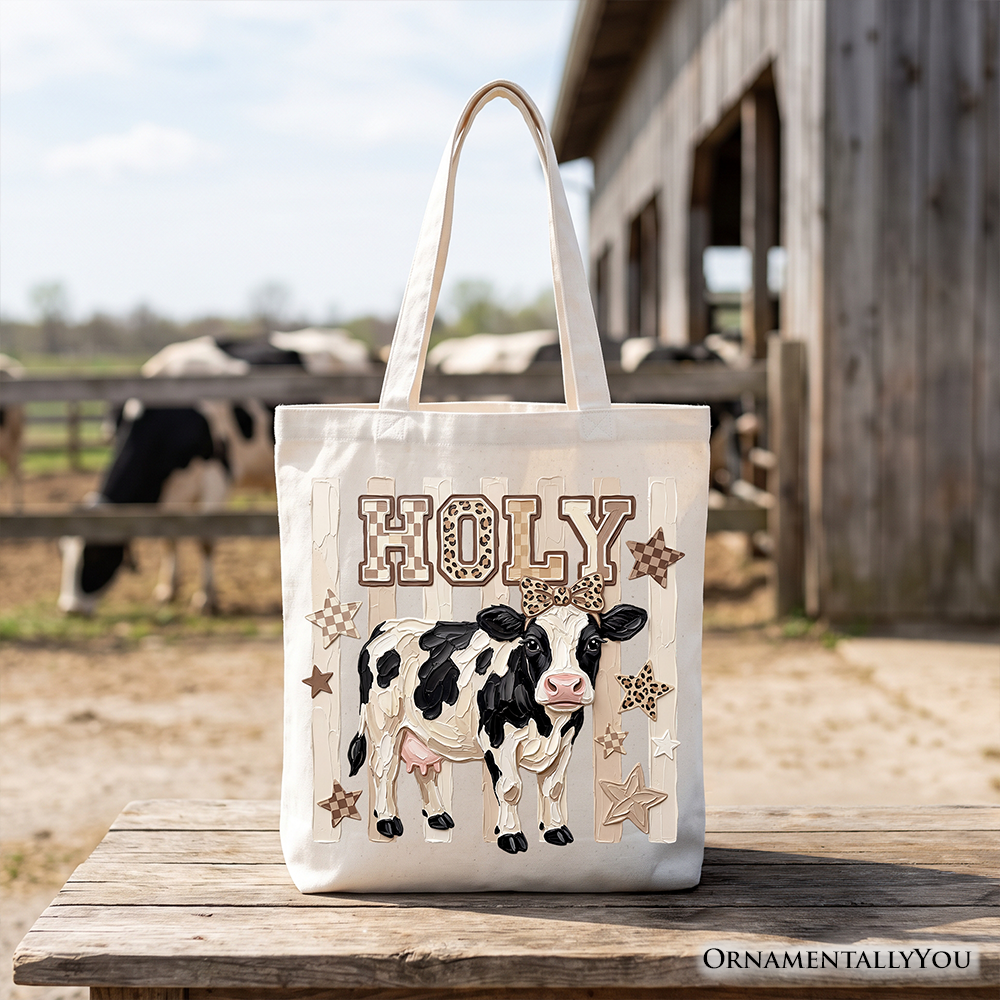 Holy Cow Coquette Tote Bag, Leopard Bow Farm Animal Gift Shopper