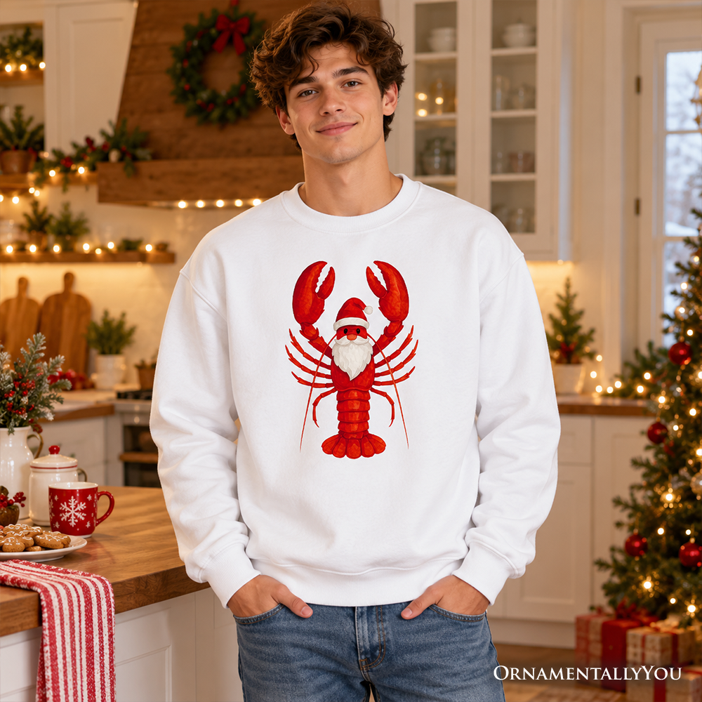 Santa Claws Lobster Sweatshirt, Funny Pun Coastal Christmas Holiday Sweater