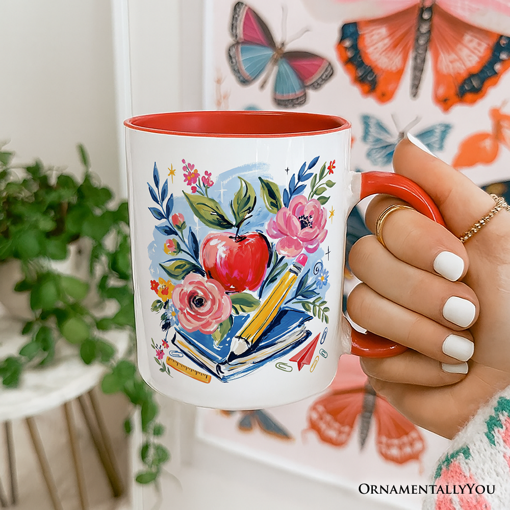 Boho Floral Teacher Personalized Mug, Watercolor Back to School Gift with Custom Name