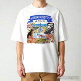 Artistic Massachusetts State Themes and Landmarks T-Shirt, Tee for History and Travel Lovers