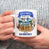 Artistic North Dakota State Themes and Landmarks Personalized Mug With Custom Name