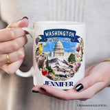 Artistic Washington State Themes and Landmarks Personalized Mug With Custom Name