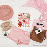Boho Strawberry Coquette T-Shirt, Cute Bow and Floral White and Natural Tee for Sweet and Stylish Women