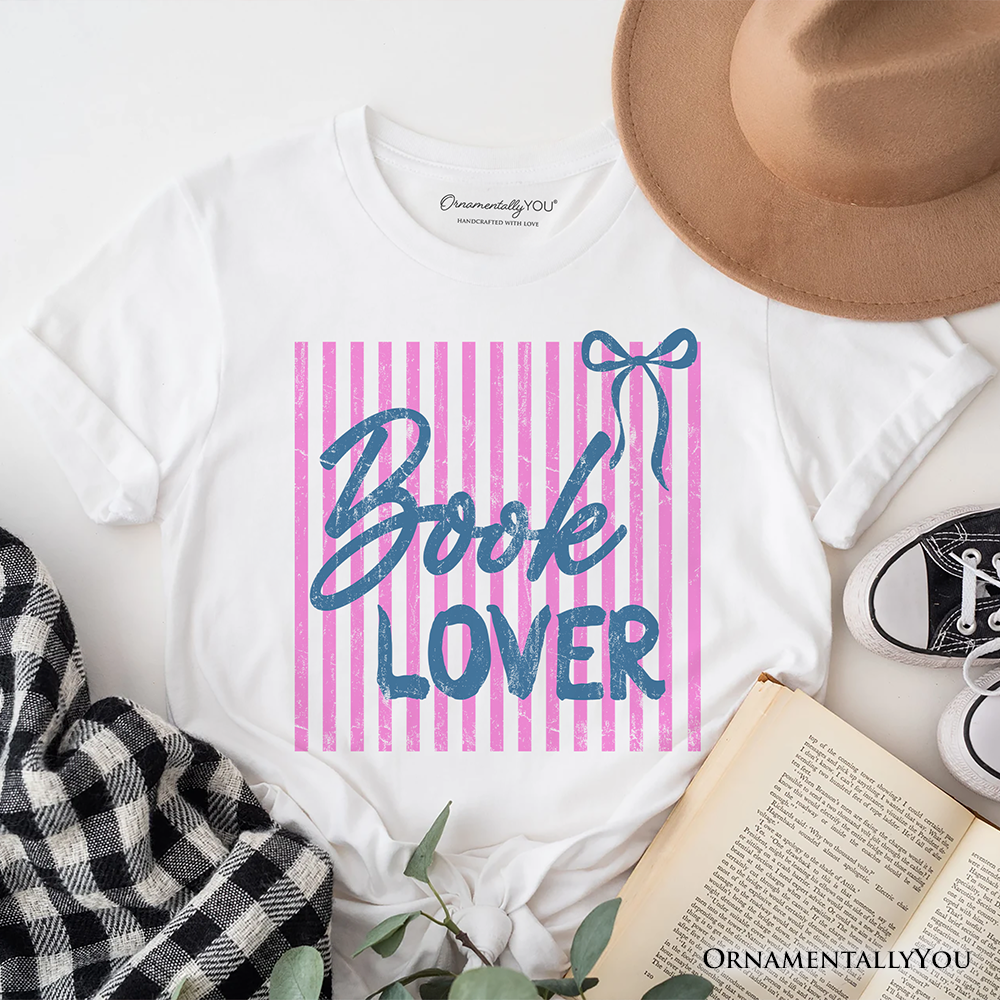 Book Lover Striped Reader T-Shirt, Coquette Bookworm Tee