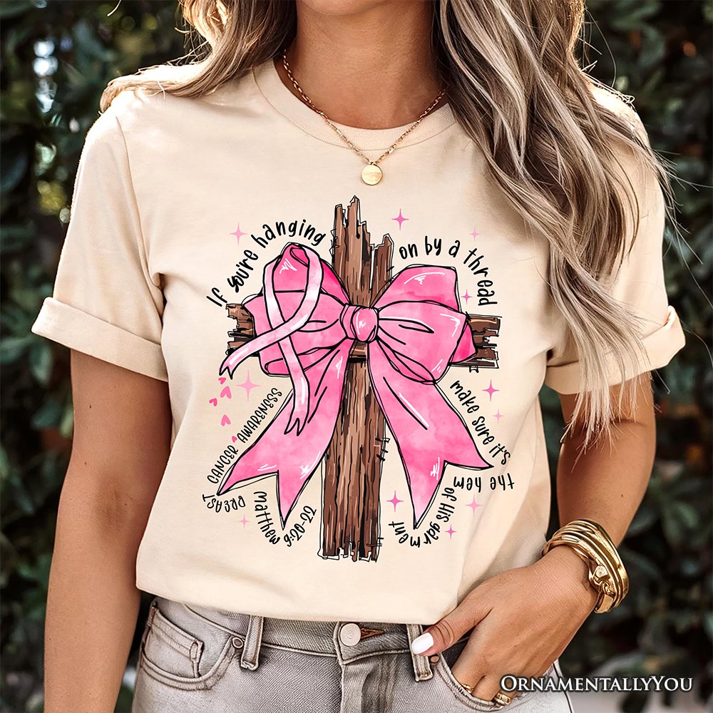 Breast Cancer Pink Bow Cross T-Shirt, Awareness Faith Christian Tee
