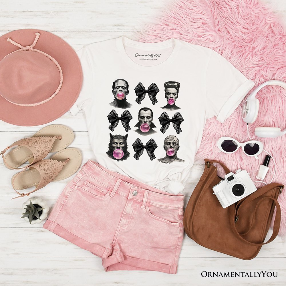 Bubblegum Classic Monster T-Shirt, Funny Coquette Bow Tee with Retro Style