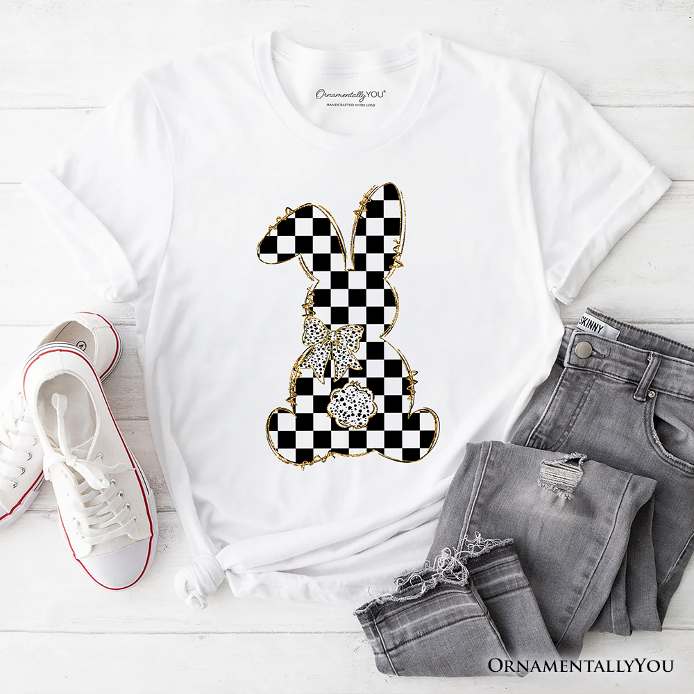 Checkered Easter Bunny Coquette T-Shirt, Stylish Spring Tee