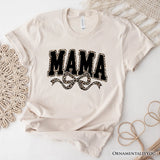 Coquette Leopard Mama T-Shirt, Retro Bow Varsity Tee for Trendy Moms