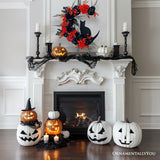 (Pre-Order) Crescent Moon Floral Black Cat Wreath, 20" Black and Orange Halloween Door Decoration