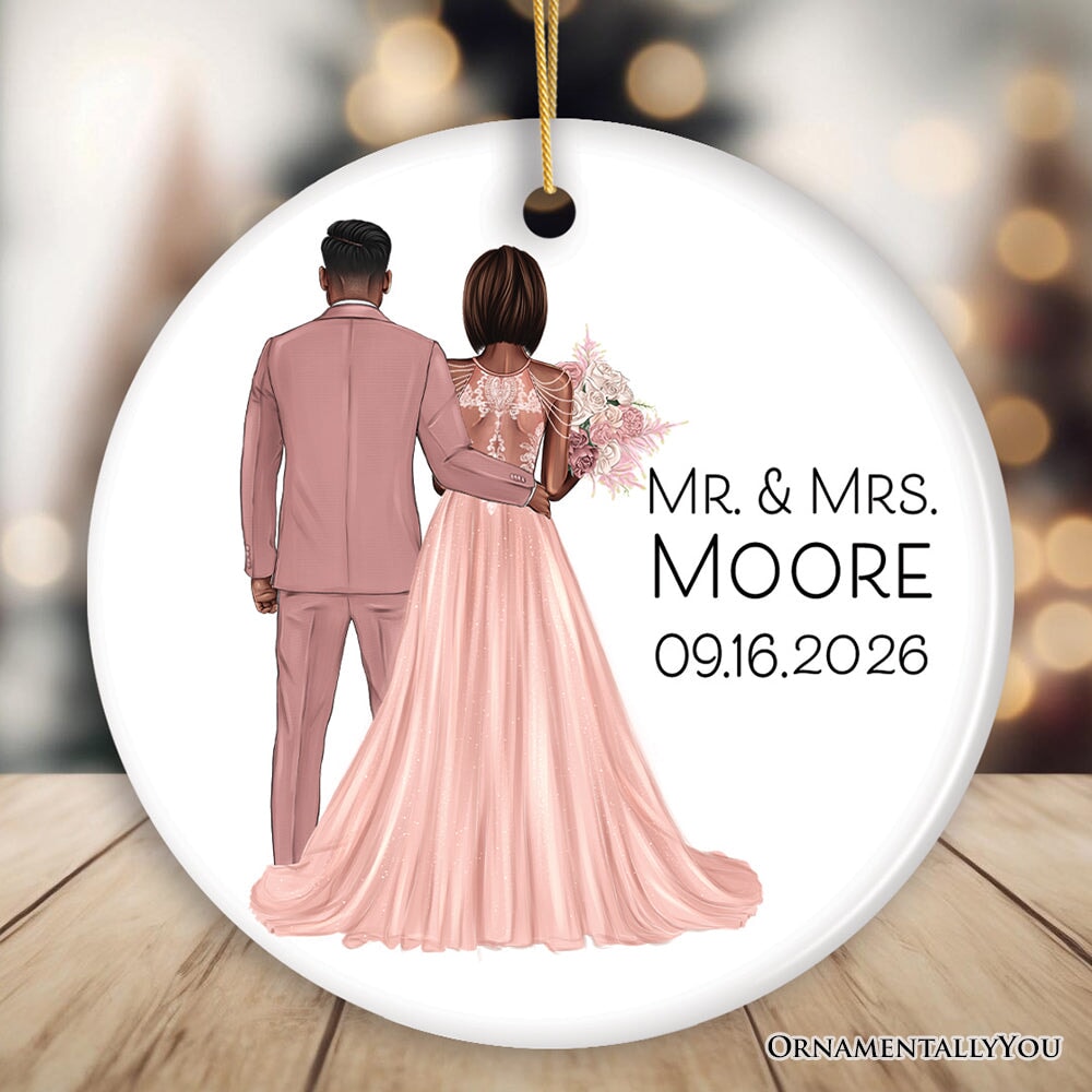 Elegant Wedding Bride and Groom Personalized Ornament, Marriage Ceremony Customized Gift