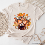Fall Highland Cow T-Shirt, Messy Bun Howdy Tee with Autumn Vibes