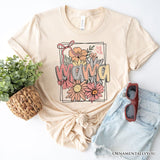 Floral Mama Coquette Bow Pastel T-Shirt, White and Natural Boho Tee With Spring Flower