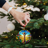 Giraffe Grace Stained Glass Style Ceramic Ornament, African Animals Christmas Gift and Decor