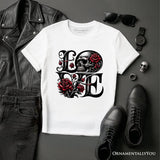 Gothic Love Skull Roses T-Shirt, Dark Valentine Romance Tee