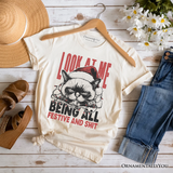 Grumpy Christmas Cat T‑Shirt, Funny Santa Hat Holiday Lights Tee for Sarcastic Festive People