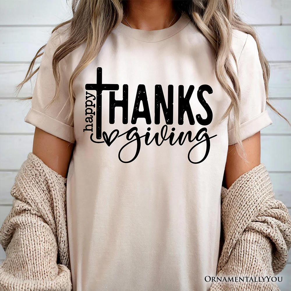 Happy Thanksgiving Minimalist T-Shirt, Christian Religious Fall Tee