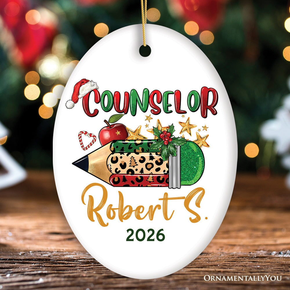 Holiday Pencil Art Personalized School Counselor Christmas Ornament