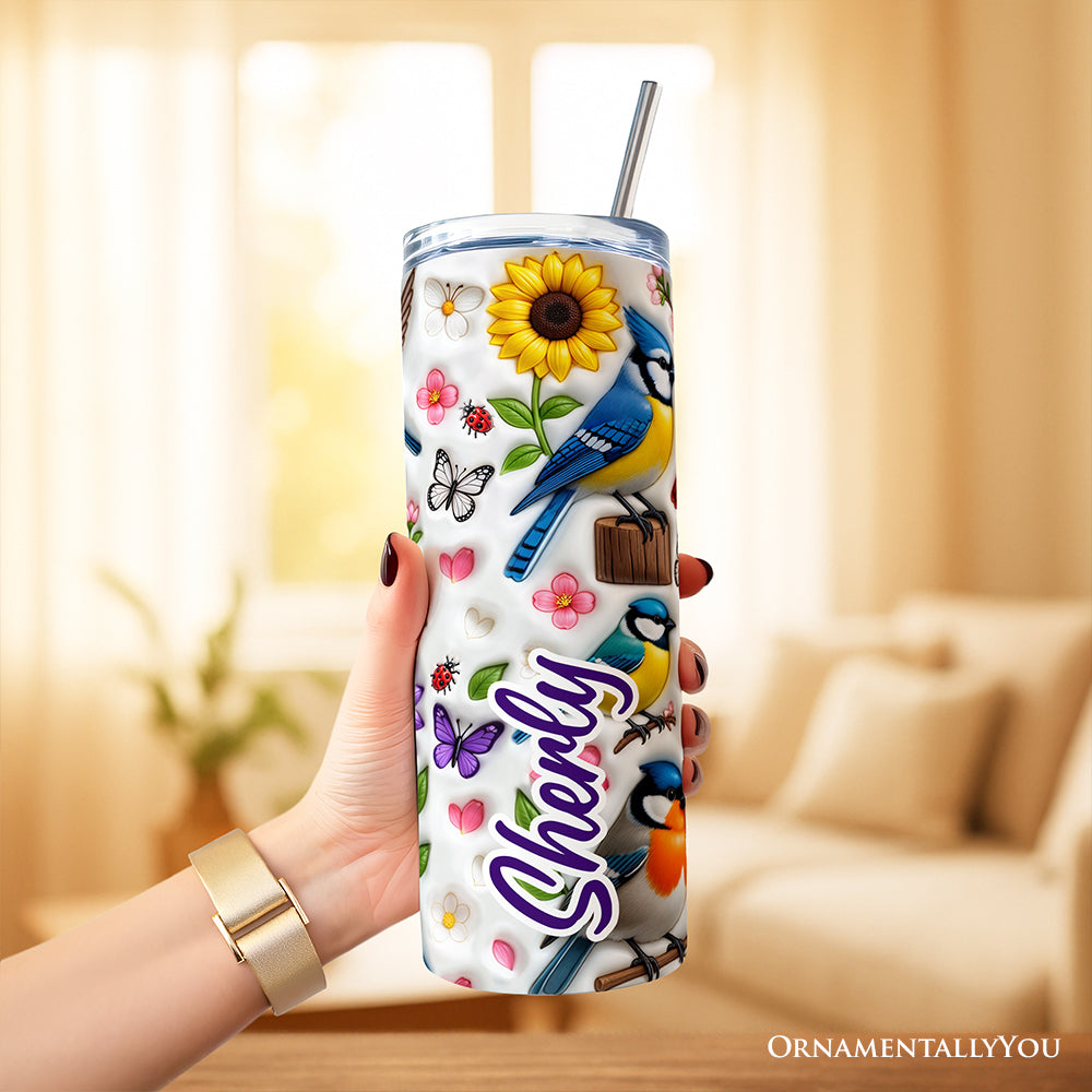 Inflated Life Is Better With Birds 20oz Personalized Tumbler With Lid and Stainless Steel Straw, Colorful Birdwatcher Gift Cup