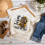 Jesus Fills My Cup Christian T-Shirt, Leopard Print Coffee Tee