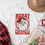 Merry Christmas Santa T‑Shirt, Retro Red Checkered Tee for Classic Holiday Season