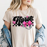 Nurse Floral Coquette Pink Bow T-Shirt, Retro Stethoscope Checkered Tee