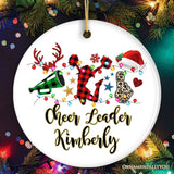 Personalized Cheer Buffalo Plaid Leopard Merry Christmas Ornament, Cheer Team or Coach Gift