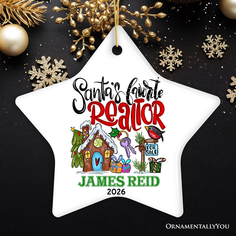 Personalized Santa’s Favorite Realtor Christmas Ornament, Real Estate Agent Custom Appreciation Gift