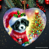 Playful Border Collie with Santa Hat Ornament, Festive Canine Christmas Decor