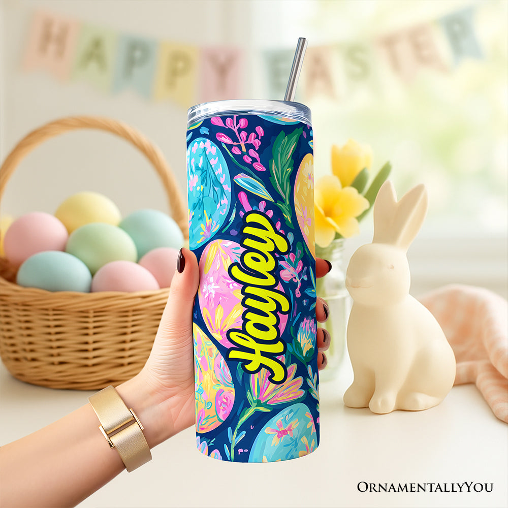 Preppy Painted Eggs 20oz Personalized Tumbler With Lid and Stainless Steel Straw, Spring Floral Easter Gift Cup