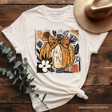 Pumpkin Fall Floral T-Shirt, Thanksgiving Coquette Bow Tee