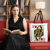 Queen of Hearts Crown Canvas Tote Bag, Royal Retro Valentine Gift Bag