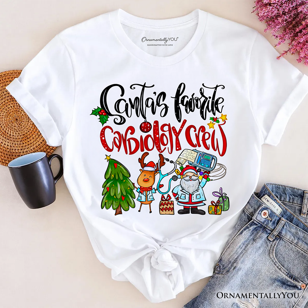 Santa's Favorite Cardiology Crew T-Shirt, Merry Christmas Cardiac Tee