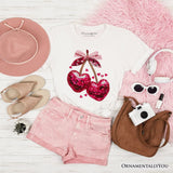 Sequin Pink Cherry Heart Valentine T-Shirt, Mood for Love Coquette Tee
