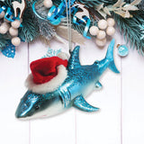 (Pre-Order) Shark with Santa Hat Glass Christmas Ornament