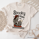 Spooky Mama Skeleton Halloween T-Shirt, Momster Retro Checkered Tee With Boo Vibes