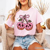 Sweet and Spooky Poison Cherries Halloween T-Shirt, Coquette Skulls Tee