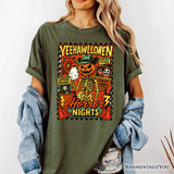 Yee Haw Halloween Retro Pumpkin Skeleton T-Shirt, Spooky Country Western Tee for Fall