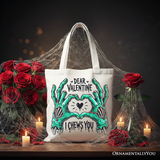 Zombie Valentine Hands I Chews You Canvas Tote Bag, Funny Bag for Horror Spring Season