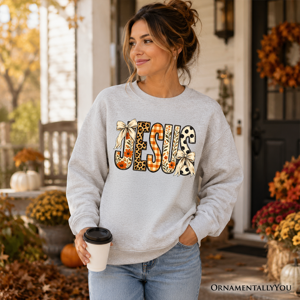 Jesus Coquette Fall Sweatshirt, Leopard Plaid Floral Christian Faith Sweater