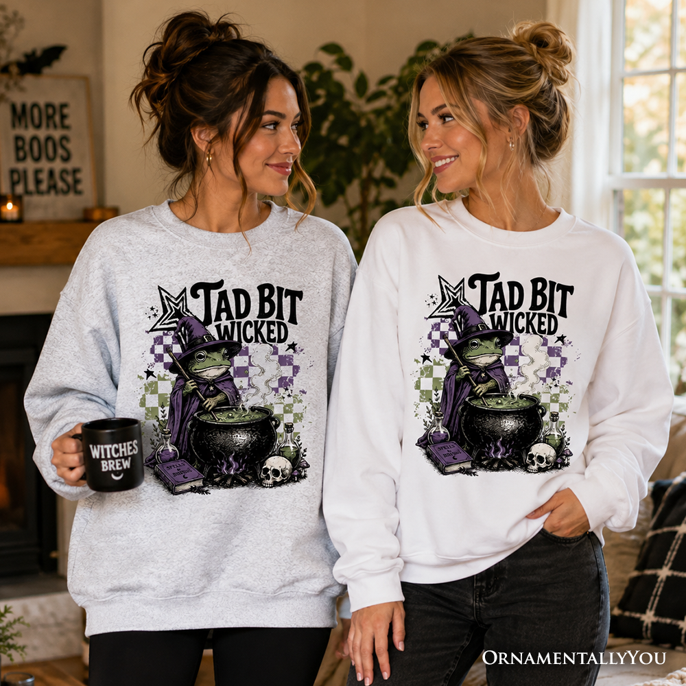 Tad Bit Wicked Frog Witch Sweatshirt, Spooky Halloween Cauldron Sweater