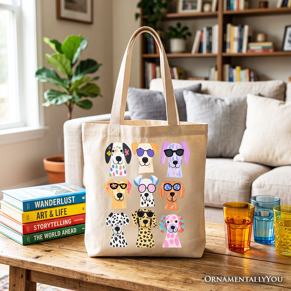 Colorful Dogs Tote Bag, Animals Breeds Summer Gift Shopper