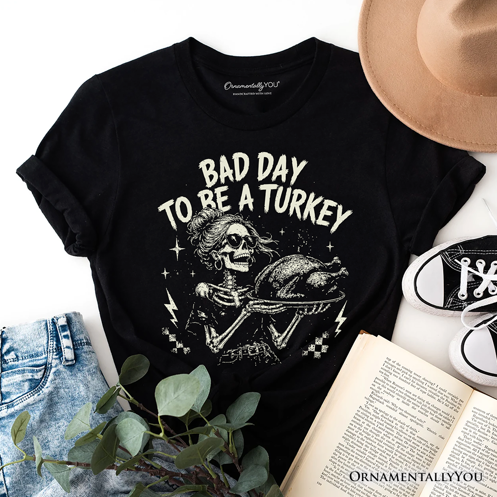 Bad Day to Be a Turkey T-Shirt, Funny Vintage Thanksgiving Skeleton Tee