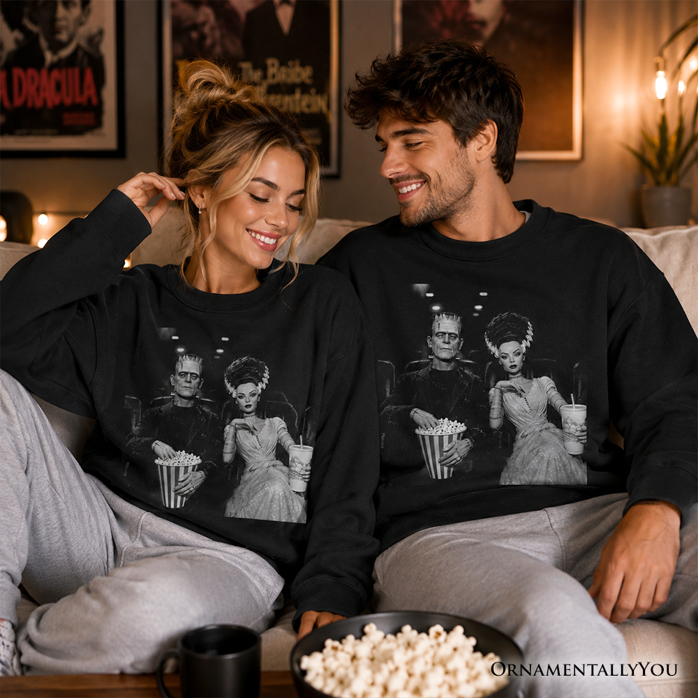 Frankenstein Movie Date Night Sweatshirt, Vintage Horror Couple Cinema Sweater