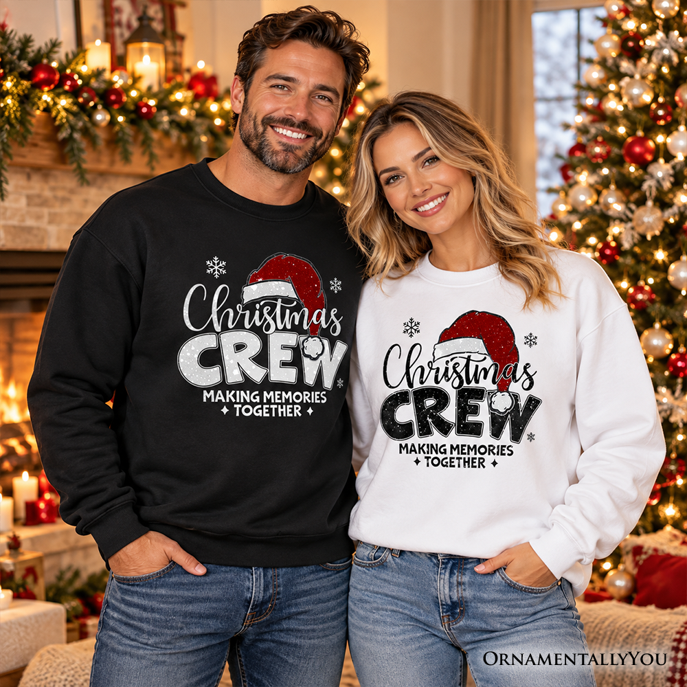 Christmas Crew Sweatshirt, Glitter Santa Hat Sweater for Making Memories