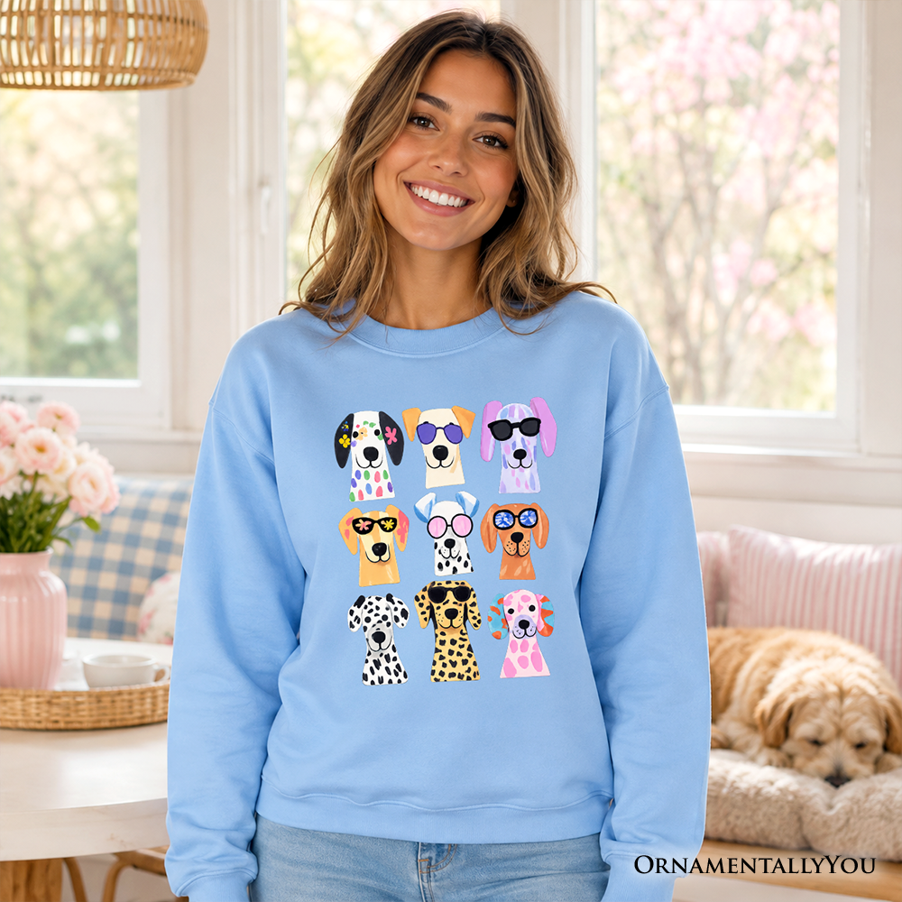Colorful Dogs Sweatshirt, Animals Breeds Summer Sweater