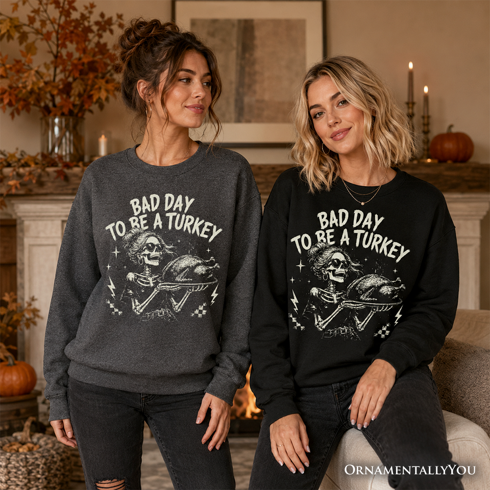 Bad Day to Be a Turkey Sweatshirt, Funny Vintage Thanksgiving Skeleton Sweater