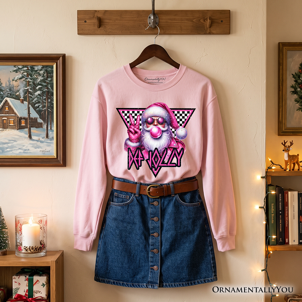 Pink Santa Blowing Bubblegum Sweatshirt, Def Jolly Coquette Retro Christmas Sweater
