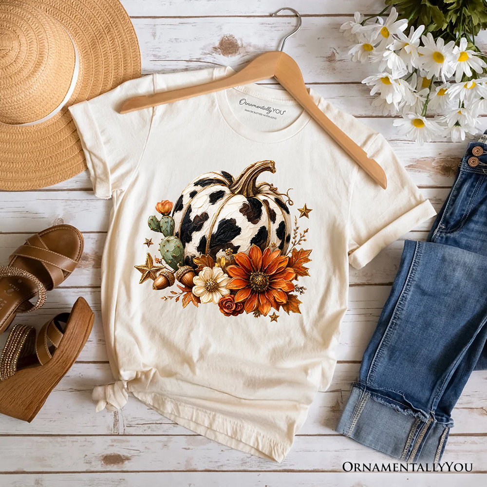 Cow Pumpkin Floral T-Shirt, Western Autumn Harvest Tee